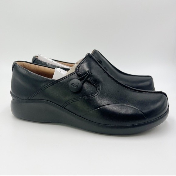 6XW 6 XW Extra Wide Clarks Women's Un.Loop 2 Walk Black Leather‎ Loafer Shoes - Picture 2 of 16